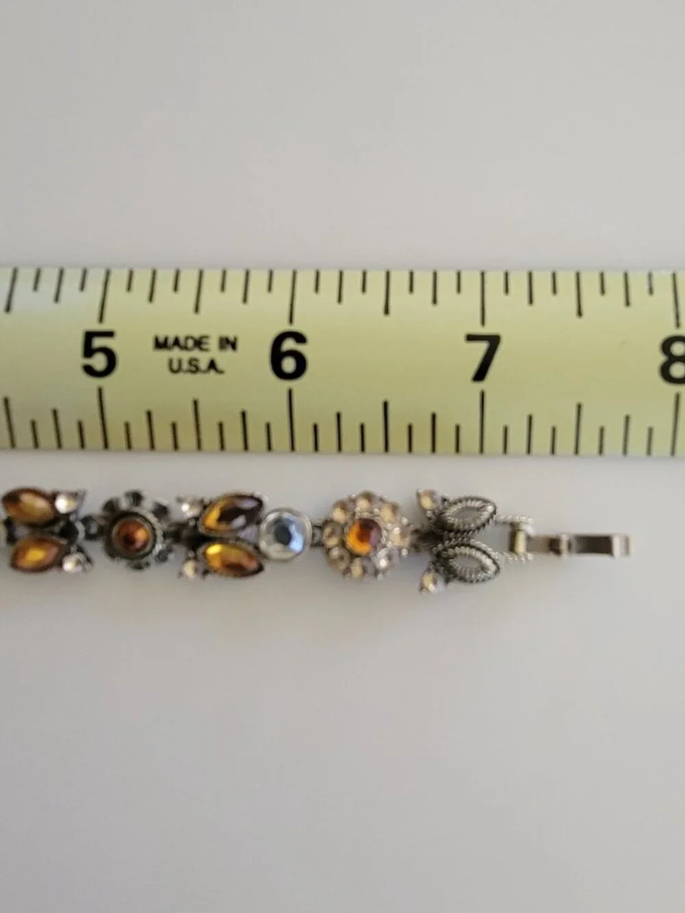 1960s Amber Rhinestone Bracelet & Matching Screw Back Earrings Set MCM Jewelry